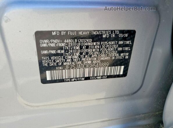 JF2SJADCXGH548889 2016 SUBARU FORESTER Silver 360 interior view