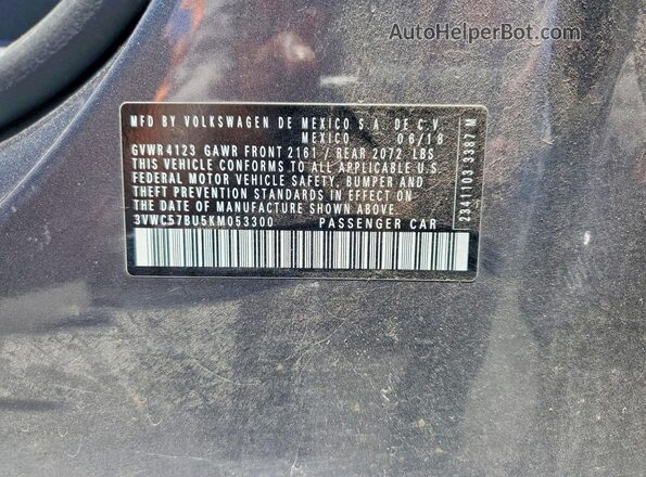3VWC57BU5KM053300 2019 VOLKSWAGEN JETTA Gray VIN կոդի պիտակի տեսք
