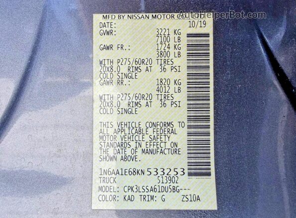 1N6AA1E68KN533253 2019 NISSAN TITAN Gray 