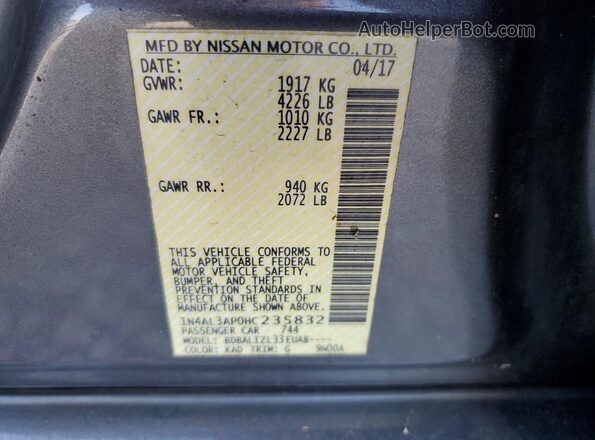 1N4AL3AP0HC235832 2017 NISSAN ALTIMA Серый Вид наклейки с VIN-кодом