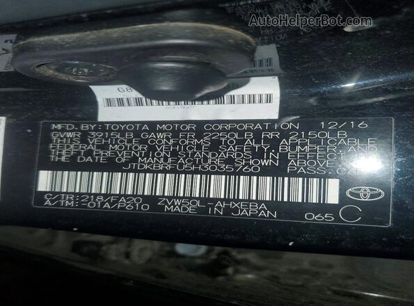 JTDKBRFU5H3035760 2017 TOYOTA PRIUS Black VIN sticker view