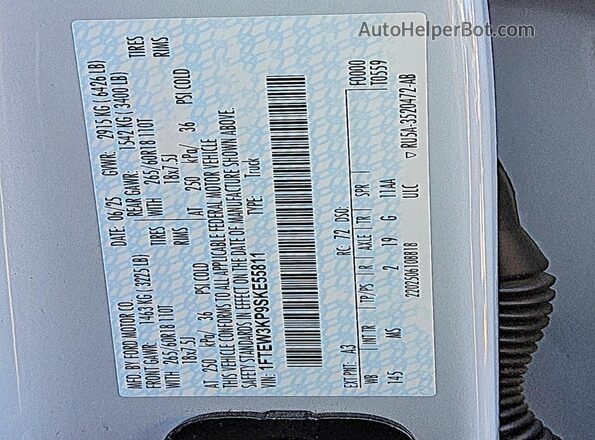 1FTEW3KP9SKE55811 2025 FORD F150 White Widok naklejki z numerem VIN