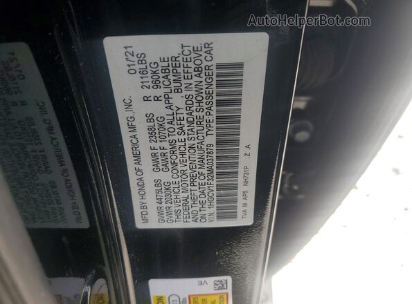 1HGCV1F32MA037879 2021 HONDA ACCORD Black Widok naklejki z numerem VIN