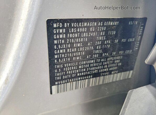WVGBV7AX0GW604486 2016 VOLKSWAGEN TIGUAN Silver Панорамний вид салону 360°