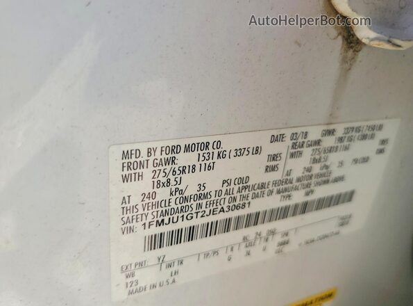 1FMJU1GT2JEA30681 2018 FORD EXPEDITION White Widok wnętrza 360 stopni