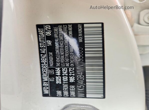 W1K5J4GB4MN153805 2021 MERCEDES-BENZ CLA-CLASS White VIN sticker view