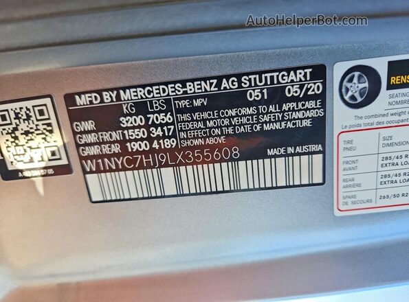 W1NYC7HJ9LX355608 2020 MERCEDES-BENZ G-CLASS Серый Панорамный вид салона 360°