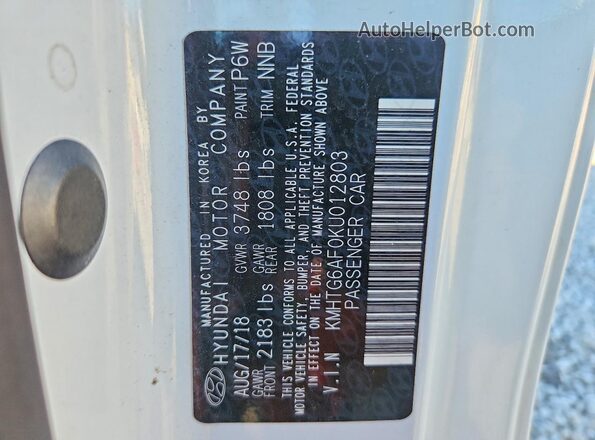 KMHTG6AF0KU012803 2019 HYUNDAI VELOSTER White Widok naklejki z numerem VIN
