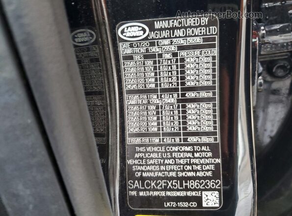 SALCK2FX5LH862362 2020 LAND ROVER DISCOVERY Black Панорамний вид салону 360°