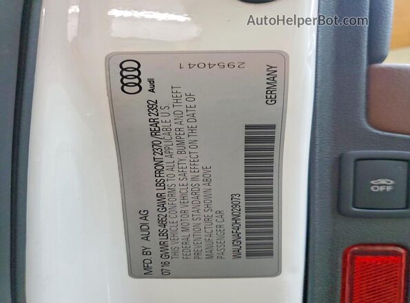WAUGNAF40HN029073 2017 AUDI A4 White Widok naklejki z numerem VIN
