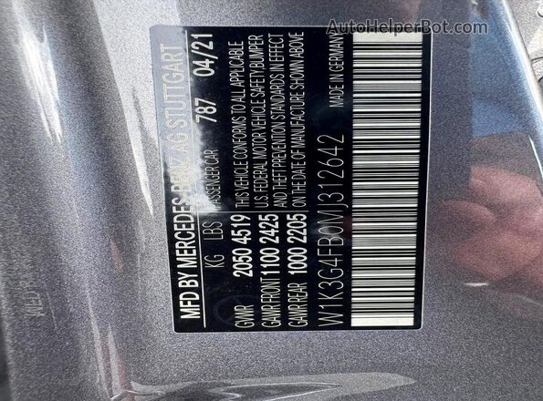 W1K3G4FB0MJ312642 2021 MERCEDES-BENZ A Charcoal Widok wnętrza 360 stopni