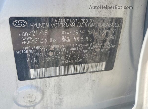 5NPD84LF3HH011364 2017 HYUNDAI ELANTRA Silver Widok naklejki z numerem VIN