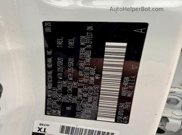 5TDXBRCH9LS013183 2020 TOYOTA HIGHLANDER White Engine compartment view