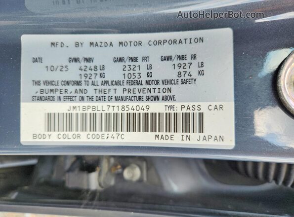 JM1BPBLL7T1854049 2026 MAZDA 3 Gray VIN sticker view