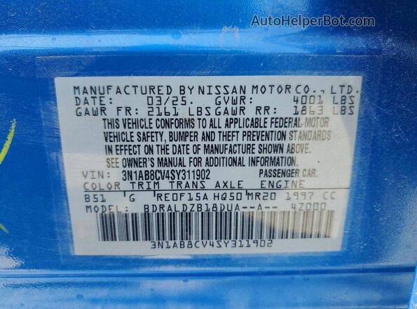 3N1AB8CV4SY311902 2025 NISSAN SENTRA Blue VIN sticker view