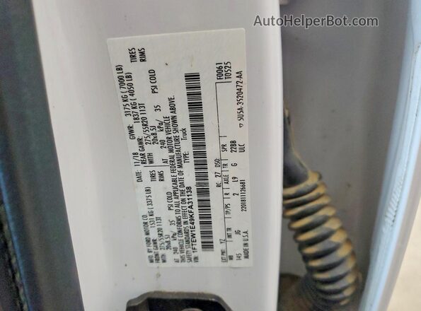 1FTEW1E49KFA31138 2019 FORD F150 Белый Вид наклейки с VIN-кодом