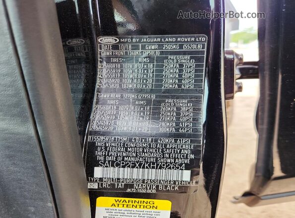 SALCP2FX7KH792654 2019 LAND ROVER DISCOVERY Black 360 interior view