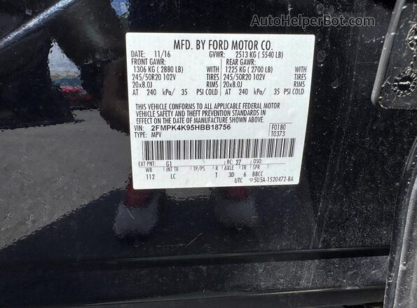 2FMPK4K95HBB18756 2017 FORD EDGE Black VIN კოდის სტიკერის ხედი