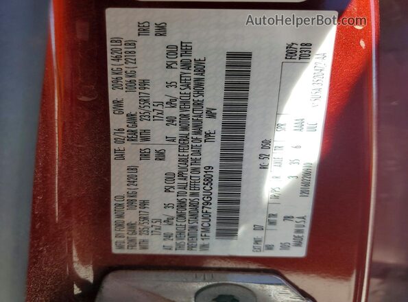 1FMCU0F79GUC58019 2016 FORD ESCAPE Maroon Widok wnętrza 360 stopni