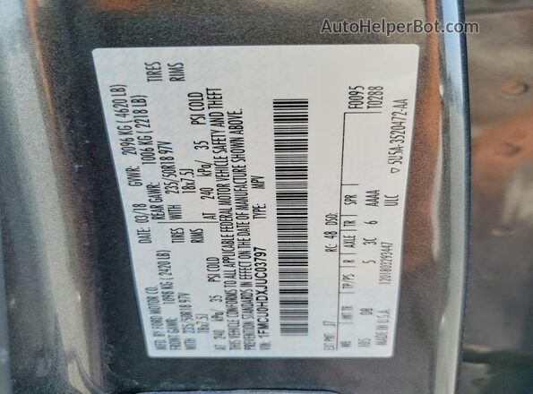 1FMCU0HDXJUC03797 2018 FORD ESCAPE Серый Панорамный вид салона 360°