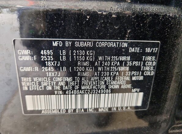4S4BSAKC2J3249086 2018 SUBARU OUTBACK Black სალონის 360-გრადუსიანი ხედი