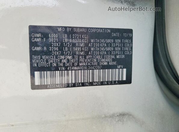 4S4WMARD9L3442297 2020 SUBARU ASCENT White სალონის 360-გრადუსიანი ხედი