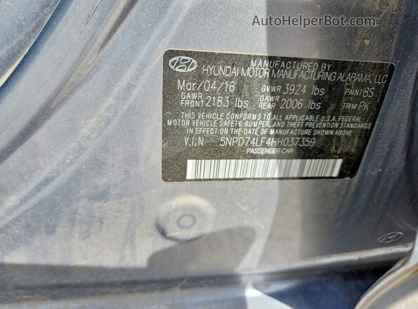 5NPD74LF4HH037359 2017 HYUNDAI ELANTRA Серебряный Вид наклейки с VIN-кодом
