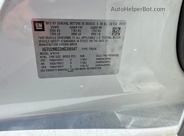 3GTU2MEC5HG306947 2017 GMC SIERRA White VIN sticker view