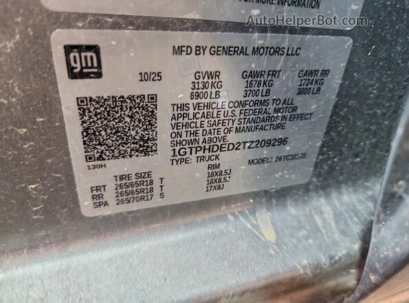 1GTPHDED2TZ209296 2026 GMC SIERRA Gray VIN კოდის სტიკერის ხედი