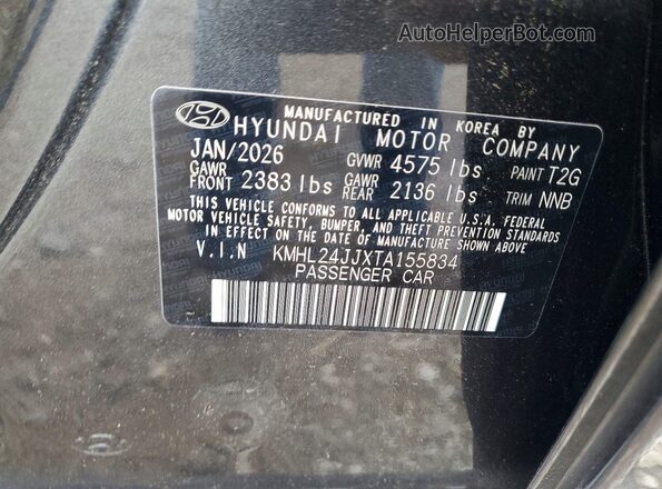 KMHL24JJXTA155834 2026 HYUNDAI SONATA Charcoal Widok naklejki z numerem VIN