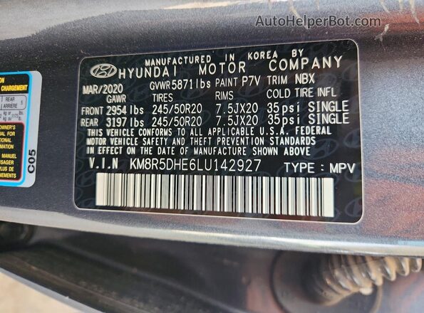 KM8R5DHE6LU142927 2020 HYUNDAI PALISADE Угольный Панорамный вид салона 360°