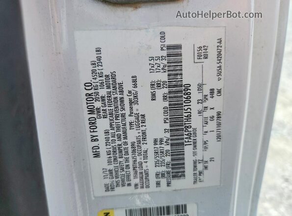 1FA6P8TH6J5106890 2018 FORD MUSTANG White Widok naklejki z numerem VIN