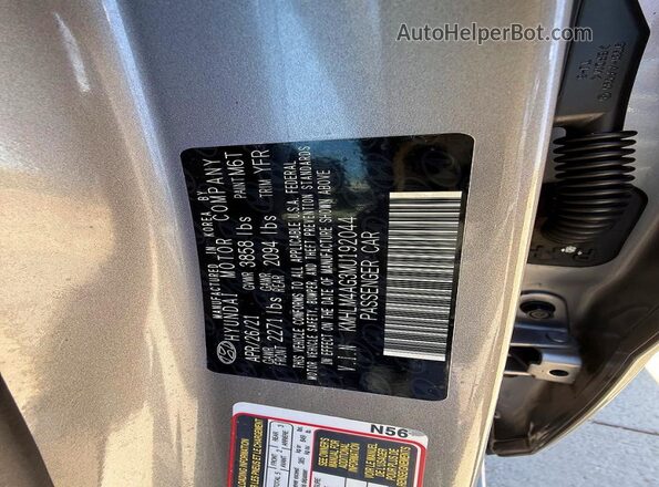 KMHLM4AG3MU192044 2021 HYUNDAI ELANTRA Gray Vista interior trasera