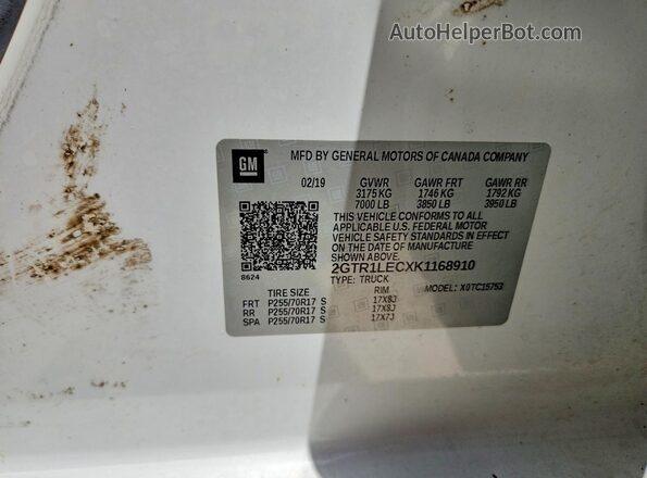 2GTR1LECXK1168910 2019 GMC SIERRA White Вид наклейки з VIN-кодом