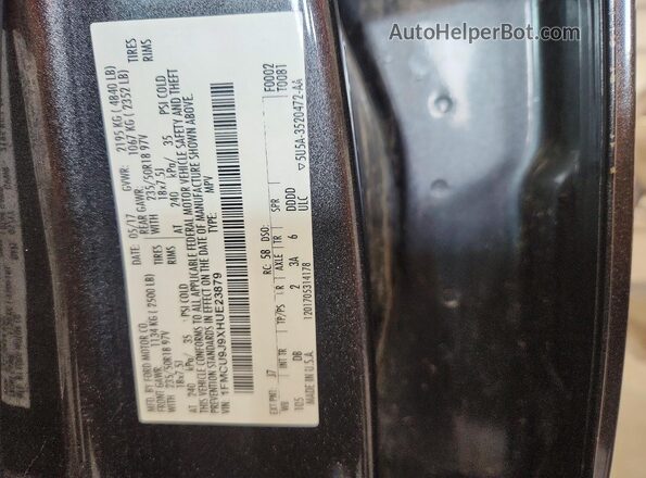 1FMCU9J9XHUE23879 2017 FORD ESCAPE Gray 