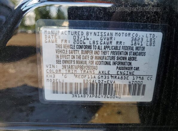 3N1AB7AP8GY260040 2016 NISSAN SENTRA Black VIN կոդի պիտակի տեսք