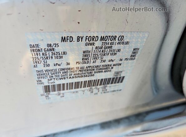 3FTCW8TA9SRB56250 2025 FORD MAVERICK Белый Вид наклейки с VIN-кодом