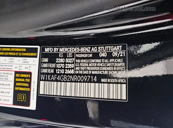 W1KAF4GB2NR009714 2022 MERCEDES-BENZ C Black უკანა სალონის ხედი