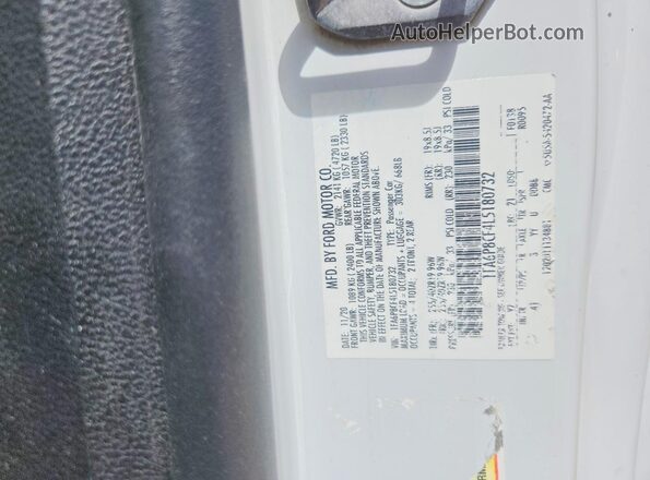 1FA6P8CF4L5180732 2020 FORD MUSTANG White Vista de la etiqueta del VIN