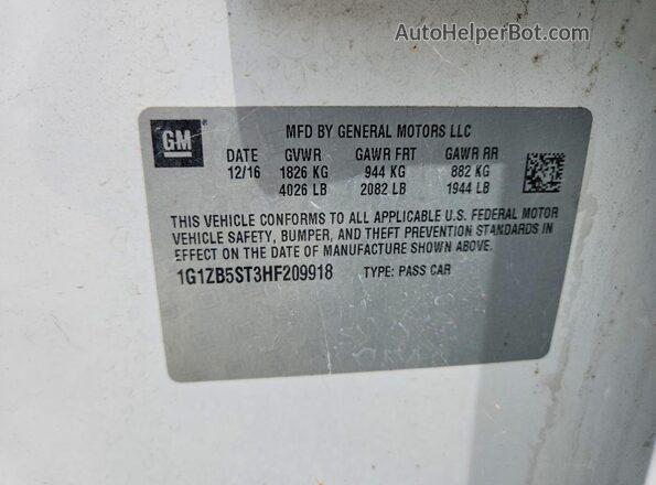 1G1ZB5ST3HF209918 2017 CHEVROLET MALIBU Белый Вид наклейки с VIN-кодом