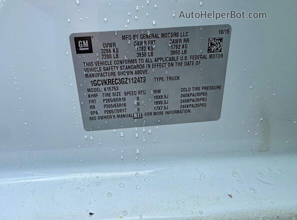 1GCVKREC3GZ112479 2016 CHEVROLET SILVERADO White VIN sticker view
