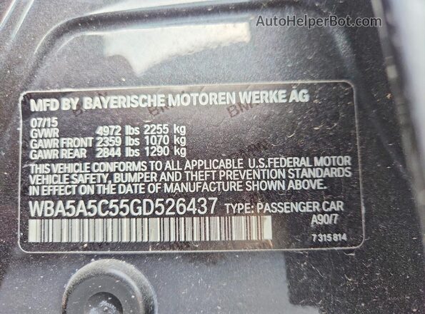 WBA5A5C55GD526437 2016 BMW 5 SERIES Gray Widok naklejki z numerem VIN