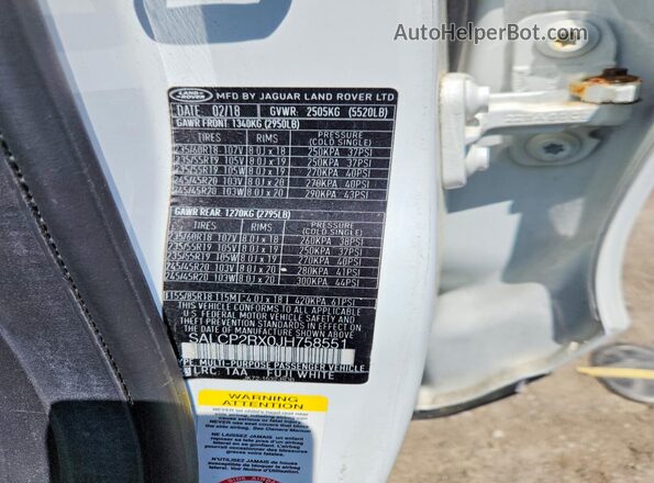 SALCP2RX0JH758551 2018 LAND ROVER DISCOVERY White 360 interior view