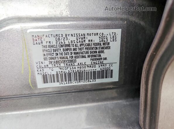 3N1AB8CV0RY208633 2024 NISSAN SENTRA Gray VIN კოდის სტიკერის ხედი