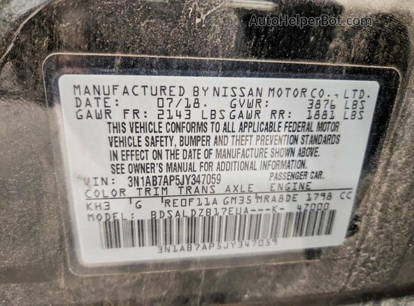 3N1AB7AP5JY347059 2018 NISSAN SENTRA Черный Вид наклейки с VIN-кодом