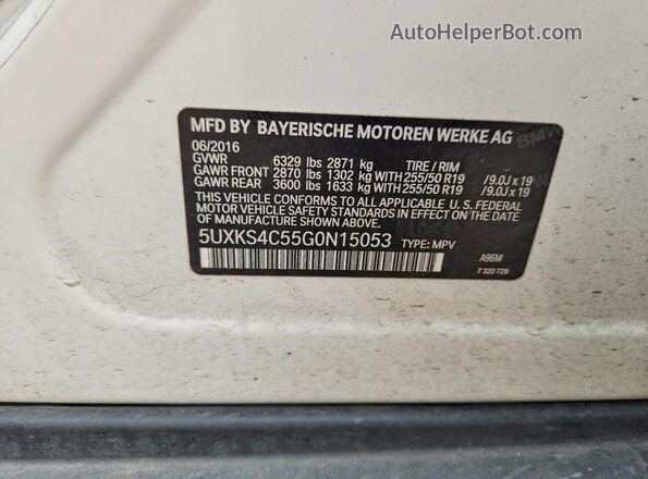 5UXKS4C55G0N15053 2016 BMW X5 White სალონის 360-გრადუსიანი ხედი