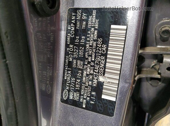 KMHCT4AE7GU122486 2016 HYUNDAI ACCENT Gray Vista de la etiqueta del VIN