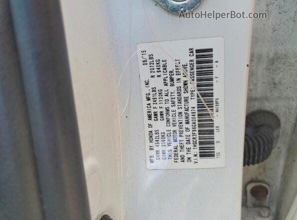 1HGCR3F96GA004974 2016 HONDA ACCORD Белый Вид наклейки с VIN-кодом