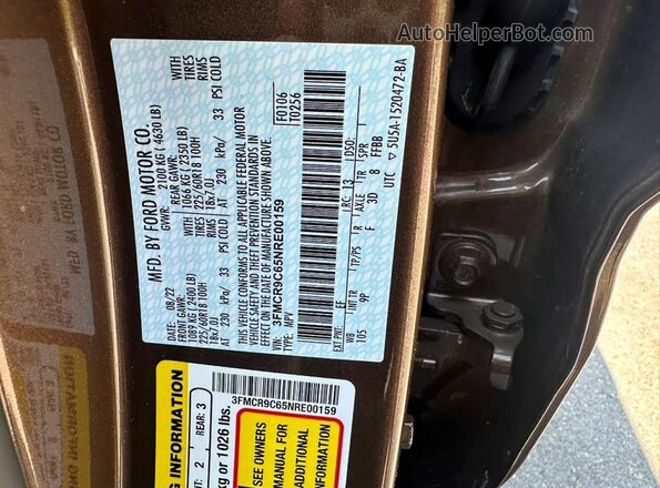 3FMCR9C65NRE00159 2022 FORD BRONCO Коричневый Вид задней части салона