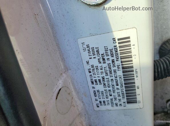 19UUB3F57GA001247 2016 ACURA TLX White VIN კოდის სტიკერის ხედი